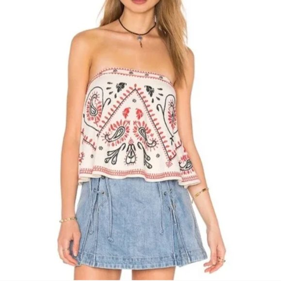 Free People Tops - Free People Embroidered Tube Top, Size M